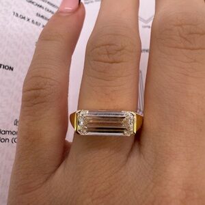 2.90 carat e VVS2 east west emerald cut lab diamond engagement ring minimalist